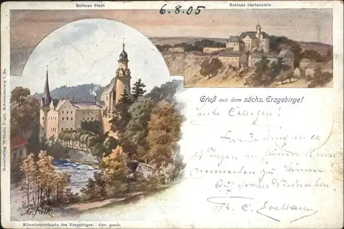 Aue Erzgebirge Saechs. Erzgebirge Kuenstlerpostkarte Schloss Stein / Aue /Erzgebirgskreis LKR