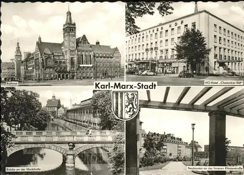 Karl-Marx-Stadt Rathaus HO Hotel Chemnitzer Hof Bruecke Klosterstrasse / Chemnitz /Chemnitz Stadtkreis