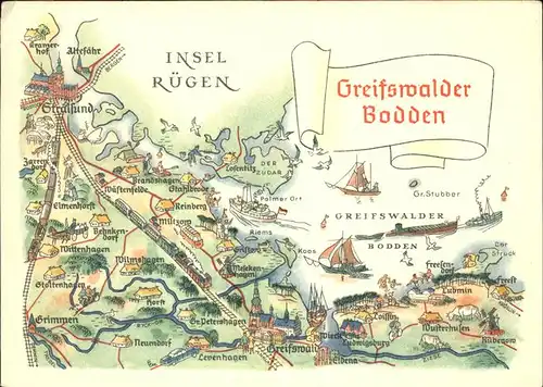 Insel Ruegen Greifswalder Bodden Landkarte  Kat. Bergen