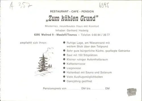Weilrod Restaurant Cafe Pension Zum kuehlen Grund Kat. Weilrod
