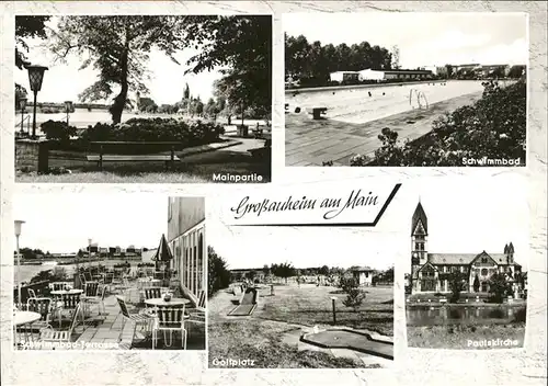 Grossauheim Paulskirche Schwimmbad Mainpartie Golfplatz Kat. Hanau