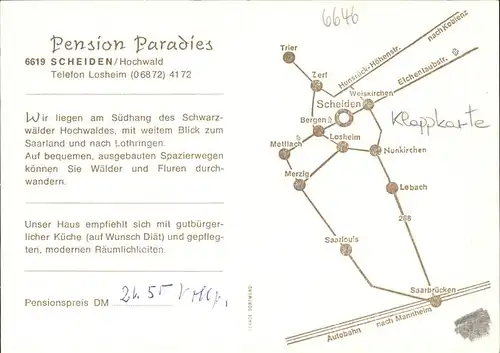 Scheiden Pension Paradies Klappkarte Kat. Losheim