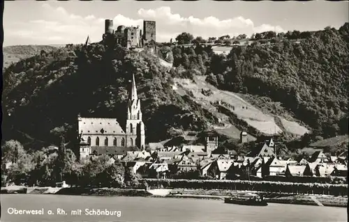 Oberwesel Rhein Kirche Rhein Schiff Kat. Oberwesel