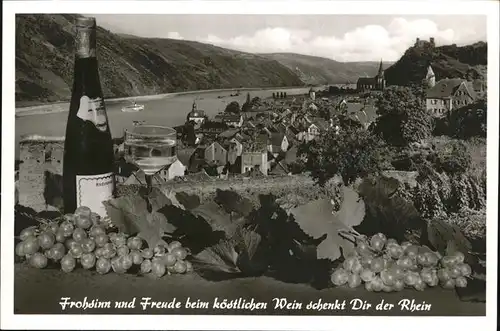 Oberwesel Rhein Rhein Teilansicht Weinflasche Trauben Kat. Oberwesel