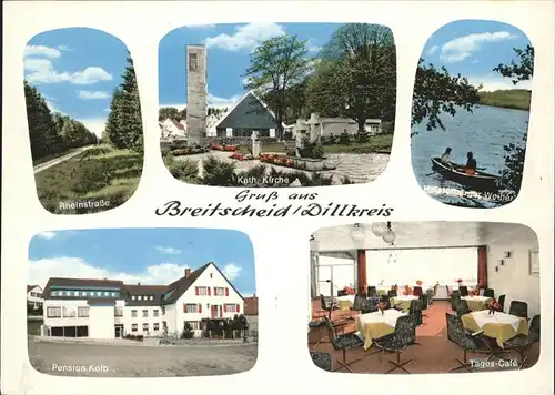 Breitscheid Hunsrueck Rheinstrasse Kirche Heisterberger Weiher Pension Kolb Tages Cafe Kat. Breitscheid