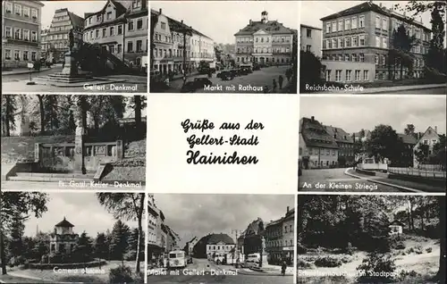 Hainichen Sachsen Gellert-Denkmal Markt Reichsbahn-Schule Kat. Hainichen Sachsen