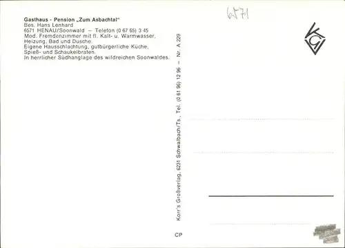 Henau Hunsrueck Pension Zum Asbachtal Kat. Henau