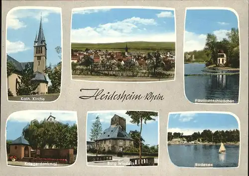 Heidesheim Paulinenschloesschen Kath. Kirche Kriegerdenkmal Badesee Kat. Heidesheim am Rhein