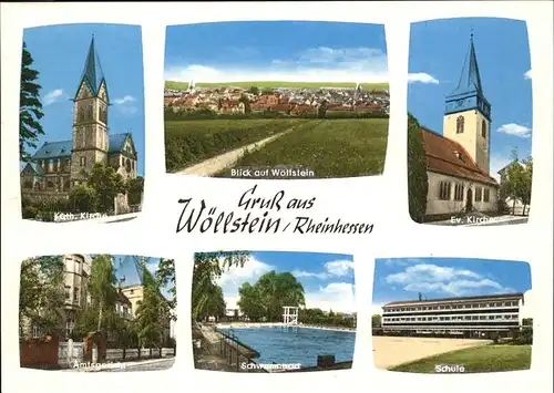 Woellstein Rheinhessen Kirche Amtsgericht Schwimmbad Schule Kat. Woellstein