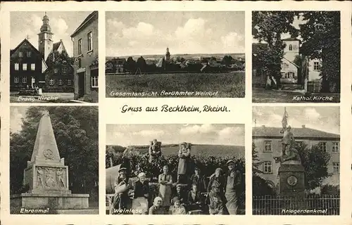 Bechtheim Rheinhessen Kriegerdenkmal Kath. Kirche Evang. Kirche Weinlese Kat. Bechtheim