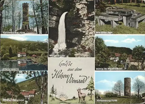 Waldbrunn Odenwald Muehle Weisbachtal Hindenburg Turm Hirsch Wolfsschlucht Katzenbuckel Turm Kat. Waldbrunn