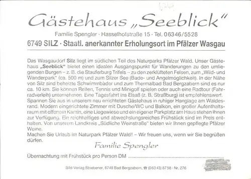 Silz Pfalz Gaestehaus Seeblick Kat. Silz
