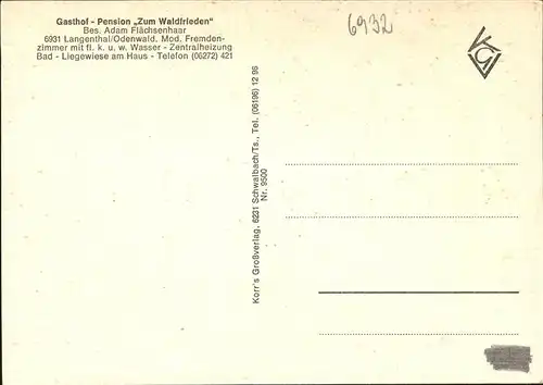 Langenthal Odenwald Gasthof Pension Zum Waldfrieden Adam Flaechsenhaar Kat. Hirschhorn (Neckar)