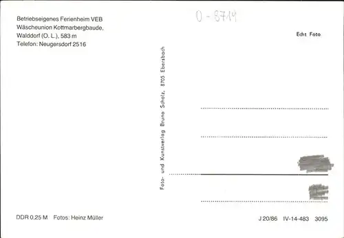 Walddorf Sachsen Kottmarbergbaude Ferienheim VEB Waescheunion  Kat. Eibau