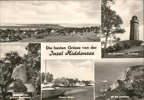 Kloster Hiddensee Leuchtturm Dornbusch Grabstaette Gerhart Hauptmann Kloster Hafen Steilkueste Kat. Insel Hiddensee