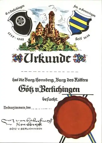 Berlichingen Urkunde Wappen Stempel Siegel Burg Ritter Kat. Schoental