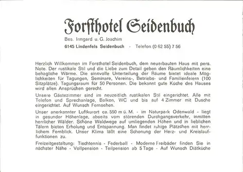 Seidenbuch Forsthotel Seidenbuch Kat. Lindenfels