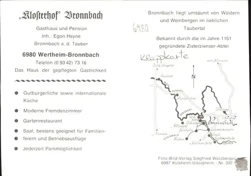 Bronnbach Klappkarte Gasthaus Klosterhof Kat. Wertheim