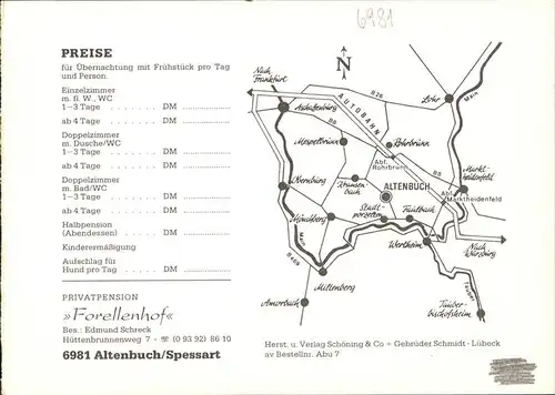 Altenbuch Unterfranken Privatpension Forellenhof / Altenbuch /Miltenberg LKR