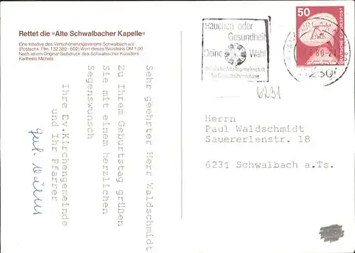 Schwalbach Taunus Kuenstlerkarte Rettet die Schwalbacher Kapelle / Schwalbach am Taunus /Main-Taunus-Kreis LKR