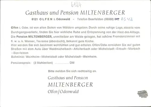 Olfen Odenwald Gasthaus Pension Miltenberger / Beerfelden /Odenwaldkreis LKR