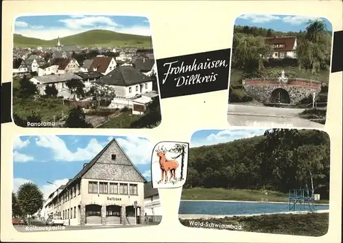 Frohnhausen Dillkreis Teilansicht Frohnhausen Brunnen Rathaus Wald Schwimmbad Kat. Dillenburg
