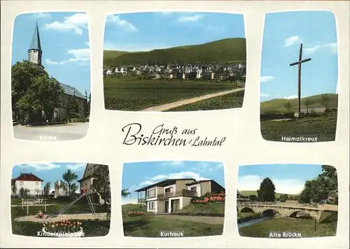 Biskirchen Teilansicht Biskirchen Kirche Heimatkreuz Kinderspielplatz Kurhaus Alte Bruecke Kat. Leun