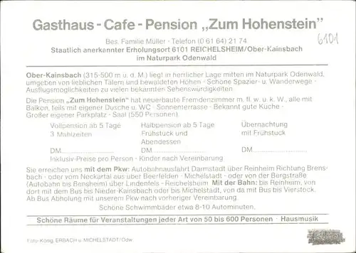 Ober-Kainsbach Zum Hohenstein Gasthaus Pension Kat. Reichelsheim (Odenwald)