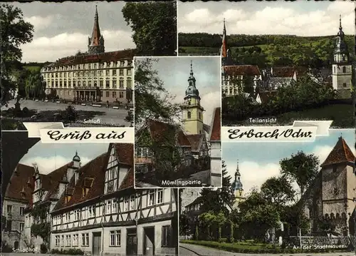 Erbach Odenwald Muemlingpartie Stadtmauer Schloss Kat. Erbach