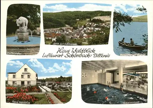 Schoenbach Dillkreis Holsterberger Schwimmbad Dorfbrunnen Haus Waldblick Kat. Herborn