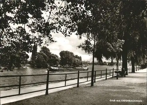 Offenbach Flusspartie Schiff Kat. Offenbach am Main