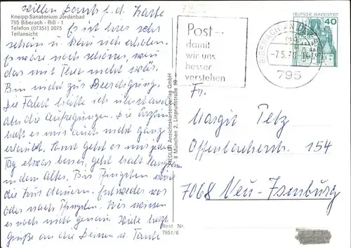 Biberach Riss Kneipp Sanatorium Jordanbad Kat. Biberach an der Riss