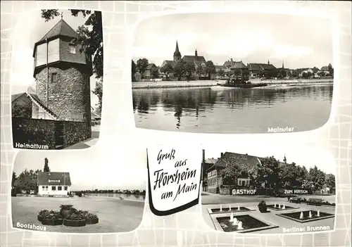 Floersheim Main Heimatturm Mainufer Bootshaus Gasthof zum Hirsch Kat. Floersheim am Main