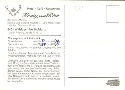 pw16510 Waldesch Hotel Cafe Koenig von Rom Kategorie. Waldesch Alte Ansichtskarten