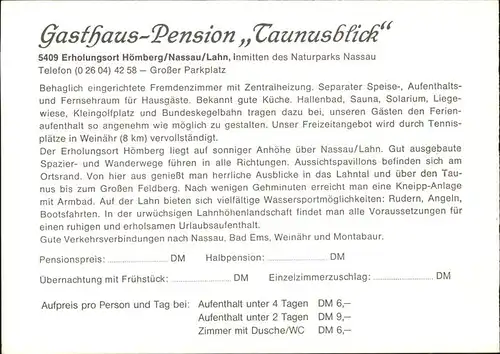 Hoemberg Gasthaus Pension Taunusblick Kat. Hoemberg
