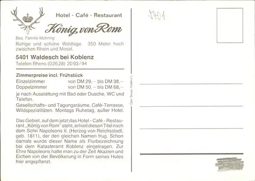 Waldesch Hotel Restaurant Koenig von Rom Moehring Kat. Waldesch