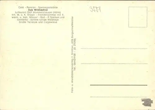 Wommelshausen Cafe Pension Speisegaststaette Zum Wildbachtal Kat. Bad Endbach