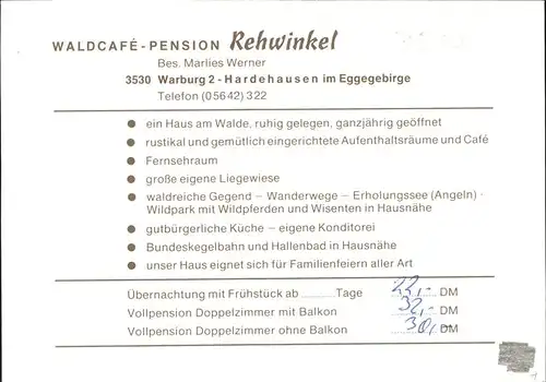 Warburg Westfalen Waldcafe Rehwinkel Reh Kat. Warburg