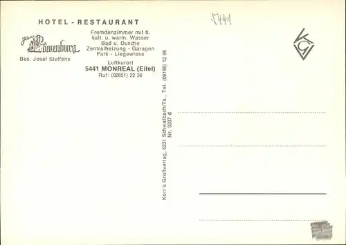 Monreal Hotel Restaurant Loewenburg Eisenbahnschienen Kat. Monreal