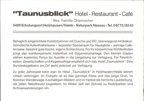 Holzhausen Haide Taunusblick Hotel Restaurant Kat. Holzhausen an der Haide