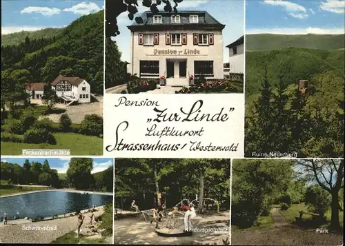 Strassenhaus Zur Linde Pension Park Schwimmbad Ruine Neuerburg Kat. Strassenhaus