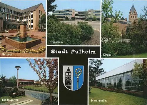 Pulheim Rathaus Gymnasium Kirche Kindergarten Schwimmbad Stadtwappen Kat. Pulheim