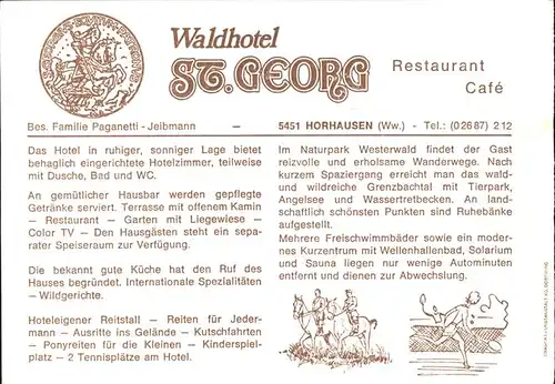 Horhausen Westerwald Waldhotel St. Georg Restaurant Cafe Tennisplatz Reitplatz Kat. Horhausen (Westerwald)