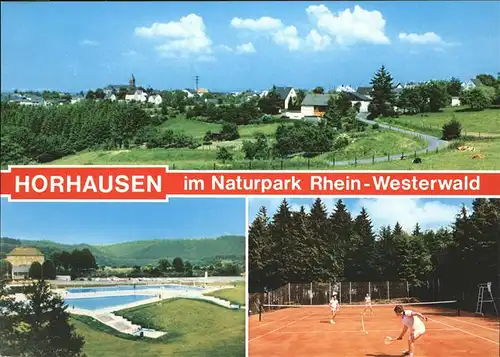 Horhausen Westerwald Teilansicht Horhausen Schwimmbad Tennisplatz Naturpark Rhein Westerwald Kat. Horhausen (Westerwald)