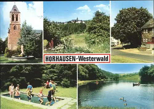 Horhausen Westerwald Teilansicht Horhausen Kirche Brunnen Wasser Tretbecken See Naturpark Rhein Westerwald Kat. Horhausen (Westerwald)