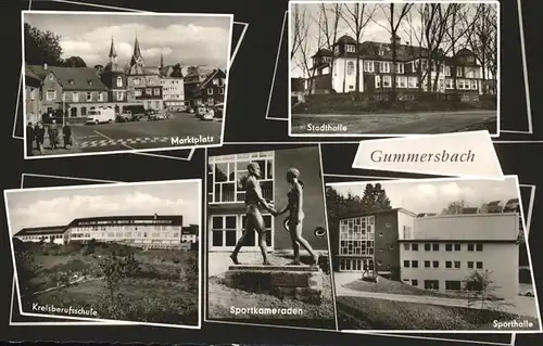 Gummersbach Marktplatz Stadthalle Kreisberufsschule Sporthalle Skulptur "Sportkameraden" Kat. Gummersbach