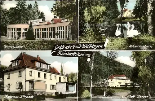 Reinhardshausen Wandelhalle Schwanenteich Haus am Kurpark Cafe Berger Kat. Bad Wildungen