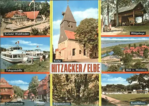 Hitzacker Elbe Kurhotel Waldfrieden Fahrgastschiff Drawehnertorstrasse Kirche Wildgehege Kurhaus Riesenkastanie / Hitzacker (Elbe) /Luechow-Dannenberg LKR