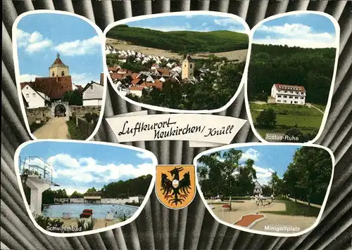 Neukirchen Knuellgebirge Stadttor Waldhotel Justus Ruh Schwimmbad Minigolfplatz Teilansicht Neukirchen Stadtwappen Kat. Neukirchen