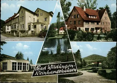 Reinhardshausen Westfaelischer Hof Kurheim Alte Muehle Wandelhalle Kurgarten Schwanenteich Kat. Bad Wildungen